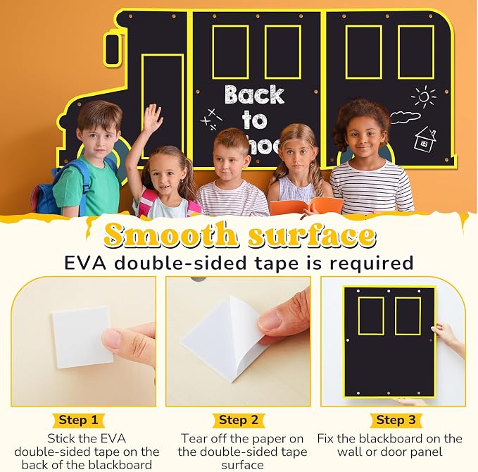 MotiMind 3 Pcs Giant Outdoor Chalkboard for Kids Suitable Indoor and Outdoor Use, Weatherproof Large Black Chalkboard Panels for Wall Back to School Decorations (School Bus)