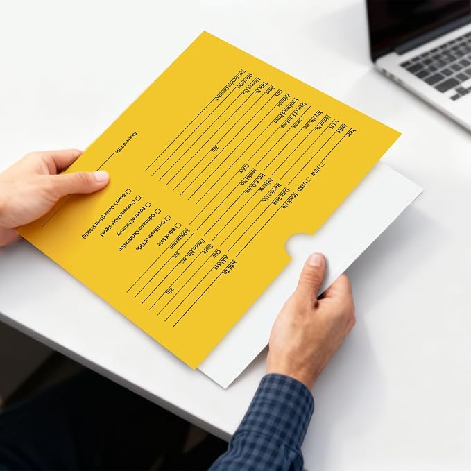 100 Pack Vehicle Deal Jackets for Dealerships, 9X12 Inch Printed Vehicle Deal Envelopes, Car Sales Deal Folders, Dealer Record Envelopes (Yellow)