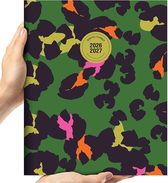 TF Publishing July 2026 - June 2027 Lucky Leopard Large Monthly Planner with Thick Paper - 12 Month Academic Planner 2026-2027 with 2-Page Spreads, Large Calendar Grids and Prompts - 9 in x 11 in