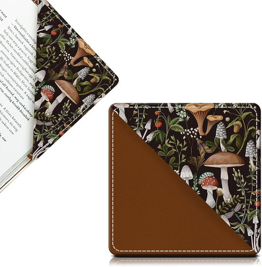 Cute Leather Bookmarks, Fun Triangle Making Corner Bookmark, Book Accessories for Reading Book Lovers, Unbreakable Page Markers for Women Men Cute Boho Mushroom