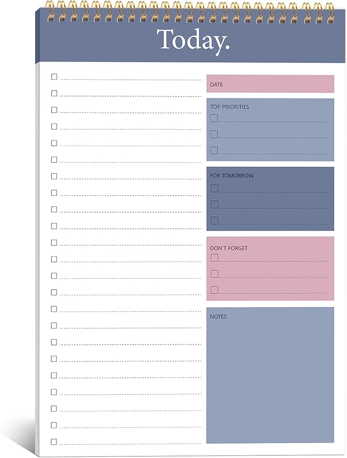 KMQOY To Do List Notepad - Daily Planner Pad Undated 52 Sheets Spiral Today Planner Note Pad Premium Thick Paper 6.5" x 9.8" For Work and Personal Organized
