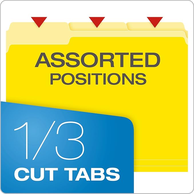 Pendaflex Two-Tone Color File Folders, Letter Size, Yellow, 1/3 Cut, 100 per box (152 1/3 YEL)