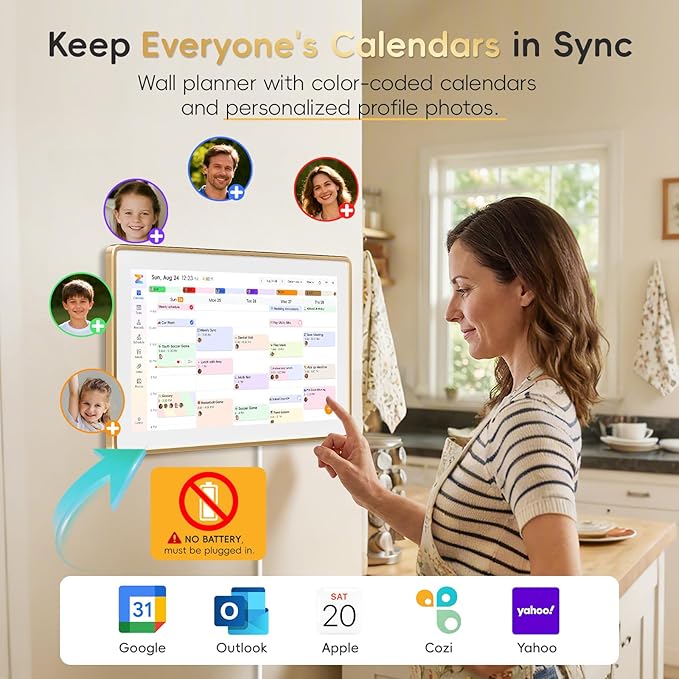 Westsee 15.6" Digital Wall Calendar Frame – Interactive Touchscreen Eletronic Calendars, Smart Family Planner for Schedule, Photo Display, Meals, Chore Chart & Tasks, Wall & Desk Mountable (Gold)