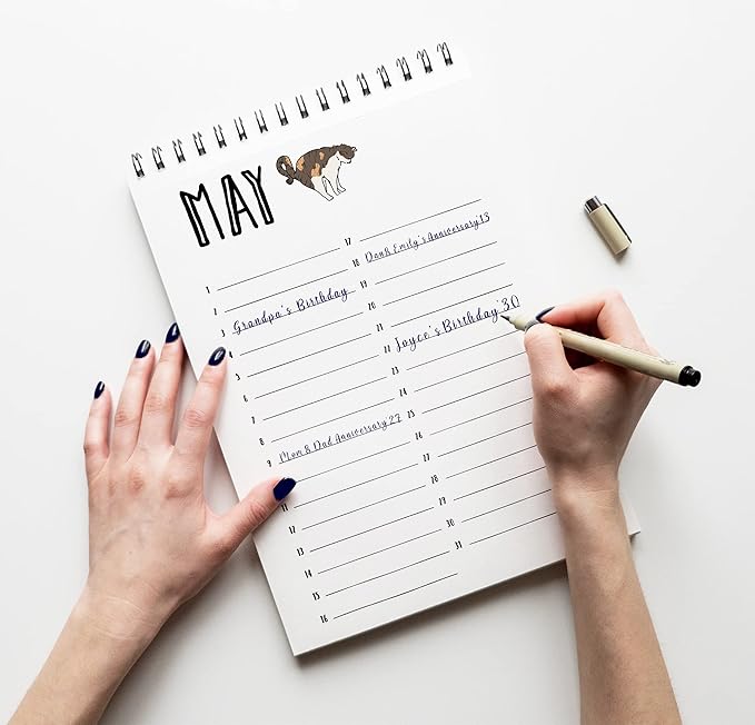 Cat Perpetual Calendar, Important Dates to Remember- 6x9 Monthly and Daily Wall Hanging Journal for Special Days- Birthdays- Anniversaries Book Birthday Gift Planner Organizer-VD