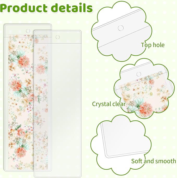 100 PCS Bookmark Sleeves Clear, Plastic Holder for Crafting and Picture Protection, 6.7 x 2.3 inches