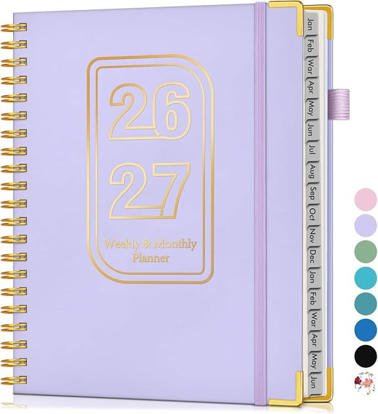 Planner 2026-2027, 18 Months Weekly and Monthly Hardcover Planner, January 2026 - June 2027, 8.5" x 11" A4 Large Daily Calendar Planner Book with Tabs, Spiral Yearly Agenda Organizer Notebook for School Work Home, Purple
