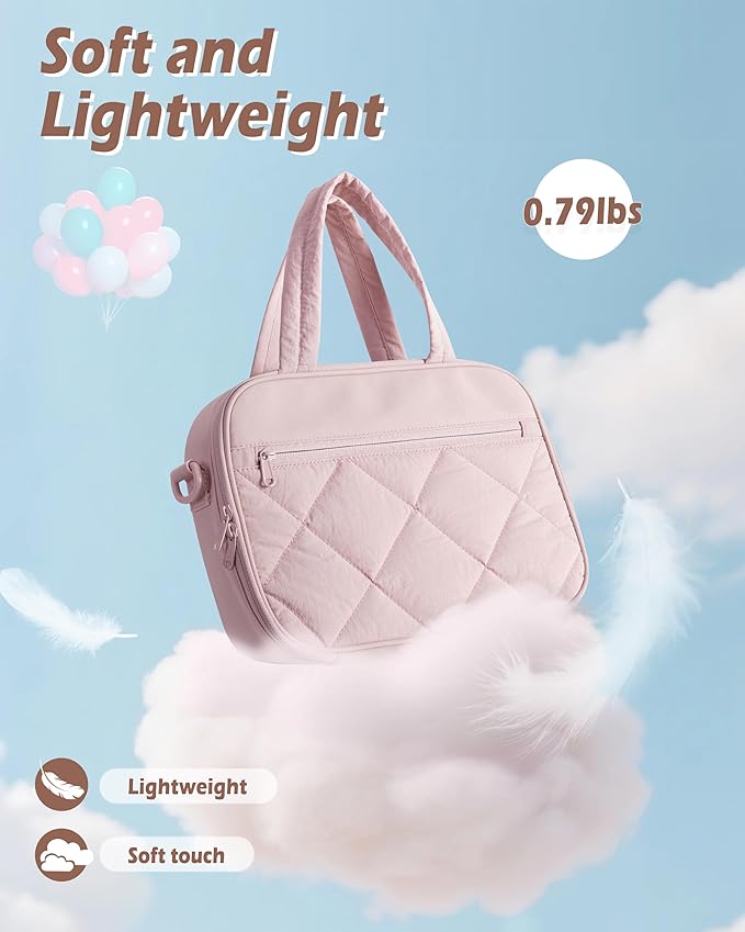 Marscamd Quilted Bible Cover Case with Crossbody Strap and Multiple Pockets, Lightweight Bible Bag for Women, Pink