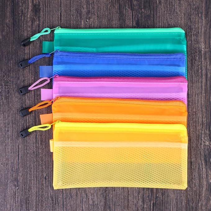 Operitacx 12pcs Portable Mesh Zipper File Bags Pvc Pencil Cases for Office School Supplies Random Color Stationery Document Storage Pouches