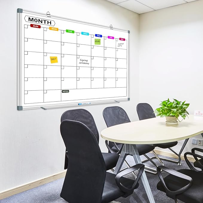 Magnetic White Board Calendar Dry Erase for Wall 48" x 36", Monthly Calendar Whiteboard Dry Erase Board Wall Mounted Board, Colorful Calendar Board for Office, School, Home, Kitchen,Store