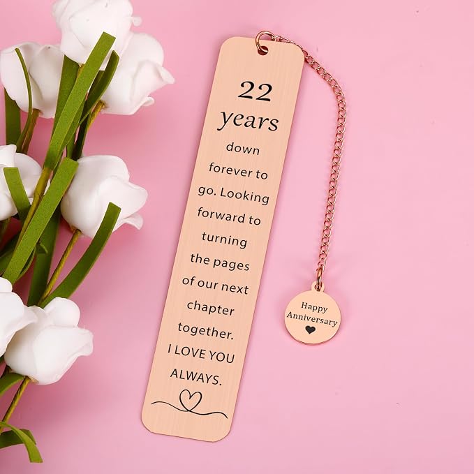 22 Year Anniversary Copper Gifts for Him/Her, 22th Wedding Anniversary for Wife Husband - Copper Anniversary Bookmark for Women Men Couple