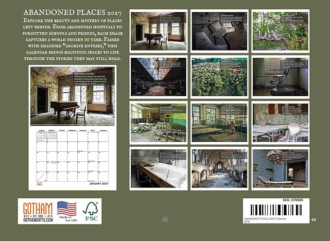 Abandoned Places Calendar 2027 Monthly Wall Calender 12 Month