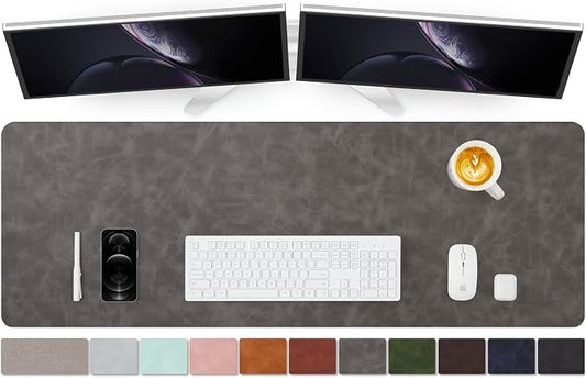 Distressed Leather Desk Mat - Non-Slip PU Desk Pad for Office and Home - Desk Organization and Accessories - Ideal for Large Mouse Pad and Desk Mats on Top of Desks(Slate Gray,47.2"x 17")