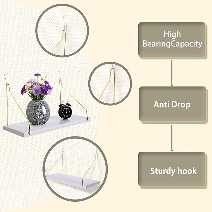 3-Pack Cubicle Shelf For Fabric Walls With Hooks：12x6.0in White Wooden Cubicle Shelf Hanging Gold Bracket Use For Office Cubicle Accessories For Office Stylish Cubicle Decorations For Women Desk