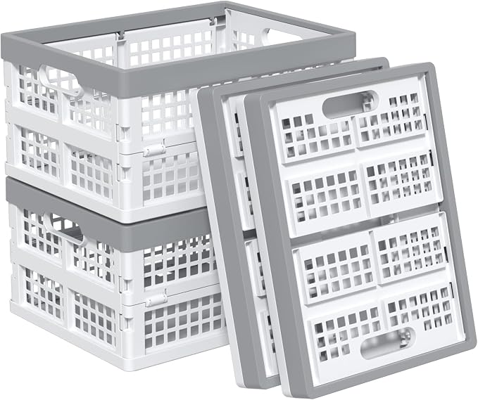 15L Plastic Collapsible Crates, Folding Storage Basket Bin, Pack of 4