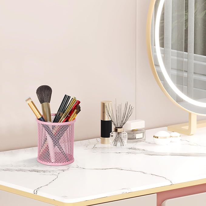 EasyPAG Pencil Holder for Desk, 2 Pack Metal Pen Organizer, Mesh Pencil Cup Organizer for Home, Office, Classroom, School, Pink