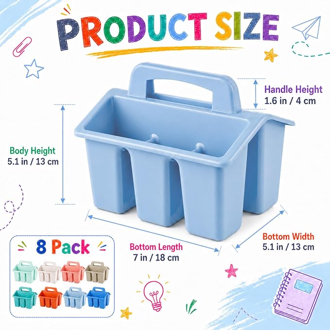 gisgfim 8 Pack Classroom Caddy Storage Basket with Handle 4 Compartment Storage Caddy Plastic Arts Crafts Caddies Protable Classroom Craft Caddies for Kids Schools Art Craft Supplies(Boho)