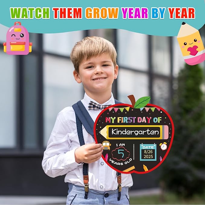 First Day of School Board Sign - Reusable Back to School Chalkboard Sign for Kids Boys Girls - 9.8" Double-Sided First and Last Day of Schools Board Gifts for Kindergarten Pre-K Preschool