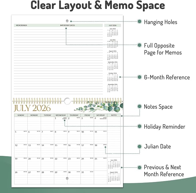 2026 Calendar, Forvencer 21-Month Wall Calendar 2026, Apr 2026 - Dec 2027, 14" x 11" Large Monthly Planner Calendars with Notes Section & Stickers, Ruled Block, Spiral Binding Hanging for Home Office