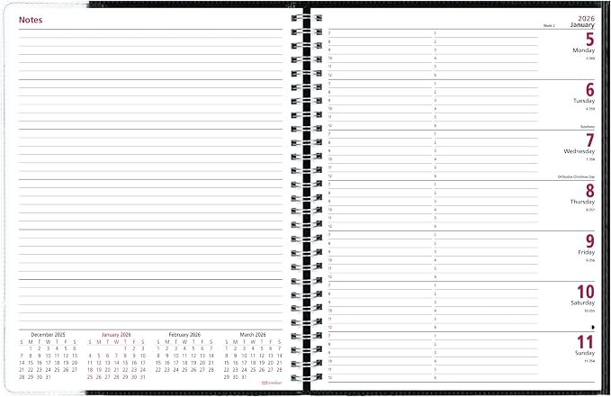 Brownline® 2026 Pre-Vu™ Weekly Planner, Tri-Fold Flexible Cover, Twin-Wire Binding, 11" x 8.5", Black (CB925.BLK-26)