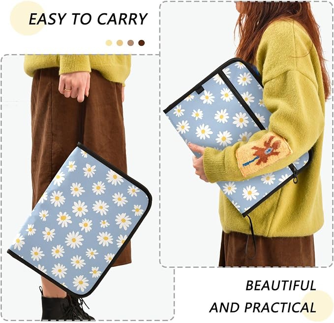 Blue Daisies Accordion File Organizer Expanding Document Folder with 13 Pockets Portable File Folder for A4 Letter Size
