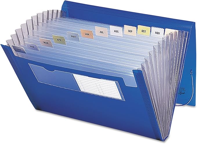 Smead Poly Expanding File, 12 Pockets, Flap and Cord Closure, Letter Size, Blue (70876)