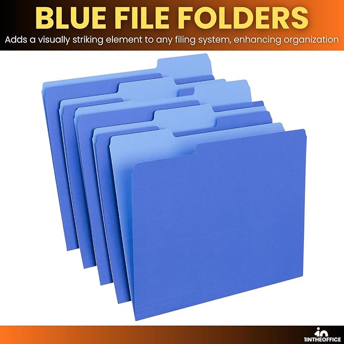 1InTheOffice Blue File Folders Top-Tab File Folders, 3 Tab, Blue Folders, Letter Size, 25/Pack