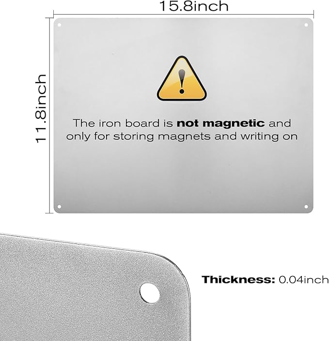 12" x 16" Magnetic Board, Silver Magnet Bulletin Board to Display Magnetic Letters, Metal Board for Wall, Refrigerator Photo, with Dual Lock Tape and Screws, Marker Pen