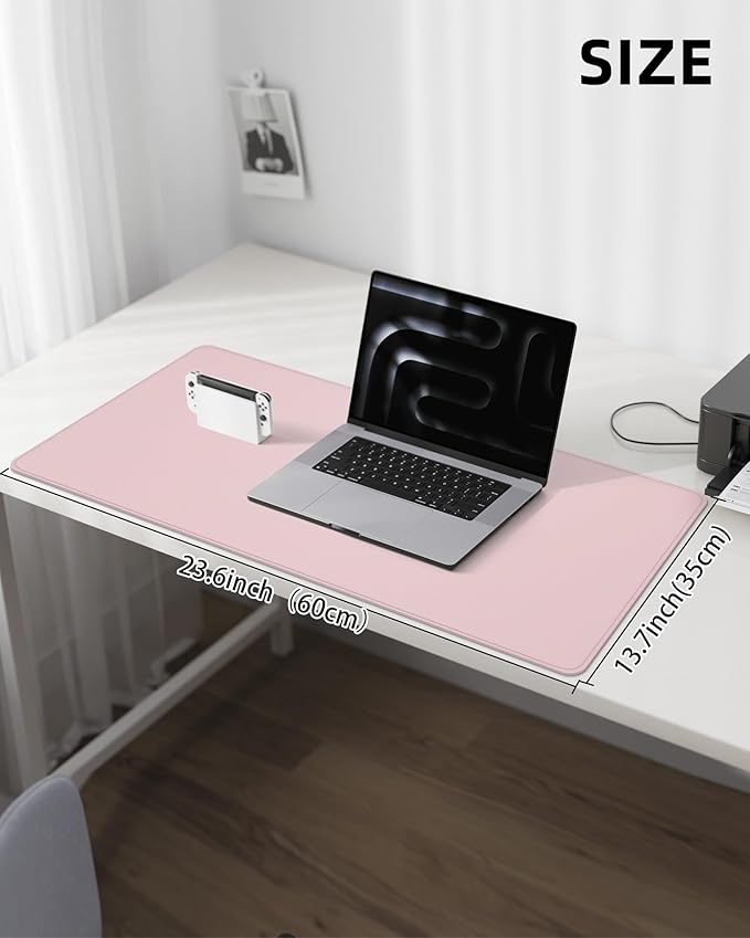 AFIING Desk Pad Protector 23.6" x 13.7" - Non-Slip Waterproof PU Leather Desk Mat for Mouse, Keyboard, Laptop, Office and Home Workspace (Light Pink)