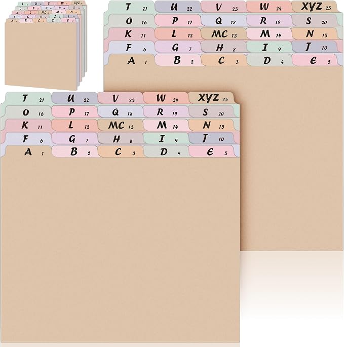 75 Pcs Alphabet File Dividers A-z Top Tab Guides Set, Letter Size Alphabetical File Divider with 5 Tabs for Cabinet Heavyweight Desk Organizer for School Office(Fresh Colors)