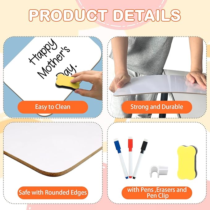 Small White Board Dry Erase Boards 9''x 12'', Mini Double Sided Portable Whiteboards with 3 Markers and 1 Eraser for Teachers Supplies Lapboards