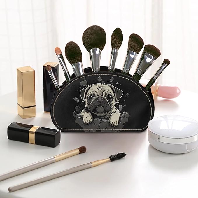 Forchrinse Pug Print Remote Control Holder for Table,PU Leather TV Remote Caddy Desk Organizer-5 Compartments Storage Box Tray for Controller,Art Supply,Office Stationery
