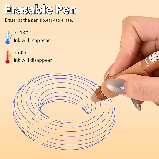8Pcs Erasable Gel Ink Pens, Cute Retractable Pen with Eraser, 4 Black & 4 Blue Pen Set, 0.5mm Fine Tip Smooth Writing Pens, Comfort Grip for Note Taking and Crossword Puzzles (Coffee)