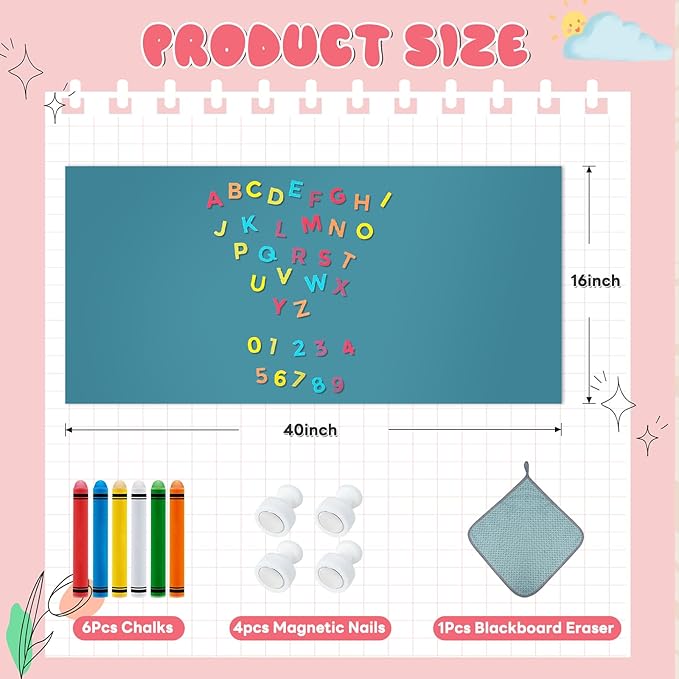Magnetic Wall Decal for Kids,32x40 Inch Arched Magnetic Chalkboard for Wall,Suitable for Home Decoration Wallpaper and Children's Game Room (Cyan, 16x40 Inch)