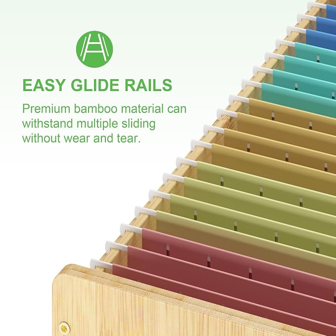 Hanging File Box Organizer for Letter Size 2 Pack, Bamboo Acrylic File Folder Storage with Lid Clear Wooden Moving Boxes Wood with Handle Desktop Filing Holder for Office Banker Document Nature