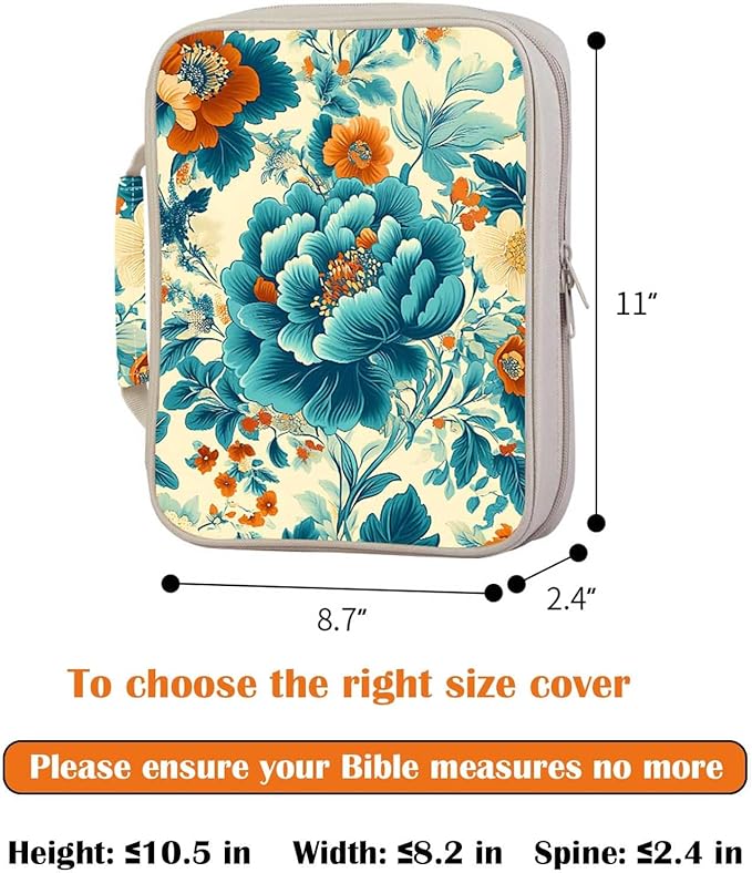 Peony Floral Bible Cover for Women | Flower Scripture Case with Zipper and Handle | Large Polyester Bible Bag with Pockets for Church, Study & Travel | Christian Gifts for Women