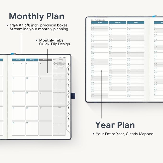 Weekly Planner 2026-2027 A5 (6.5" x 8.5") 12 Months (Jul'26 - Jun'27) Weekly & Monthly Planner with Month Tabs & Inner Pocket, Expenses/Note Pages, PU Leather Blue