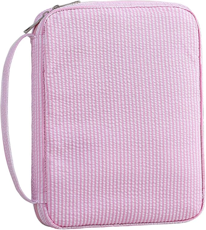 Bible Covers for women, Bible Case, Bible Bag with Top Handle, Stripe Bible Bag Proteceive Book Case, Bible carrying Church Bag for Christian Gifts(Pink)