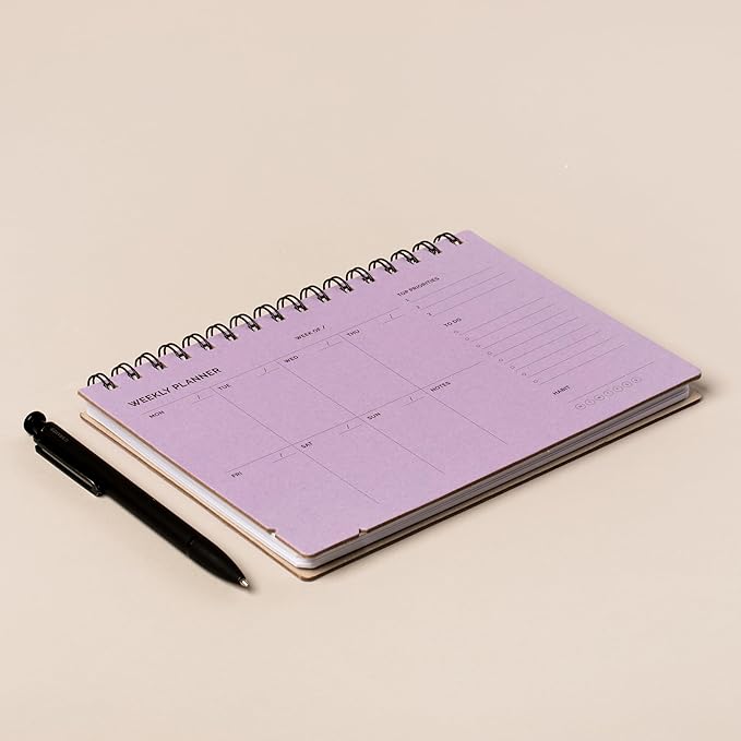 Undated Weekly Planner Notebook - Spiral Bound, 60 Pages, 5.75 x 8.5" (A5 size), Purple Cover