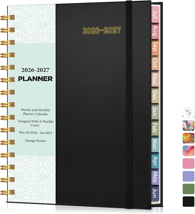 Academic Planner 2026-2027, Weekly and Monthly Calendar Planner from July 2026 - June 2027, 6.1" x 8.2" A5 Large Daily Agenda Book with Tabs, Flexible Cover, College School Organizer for Student Teacher, Black