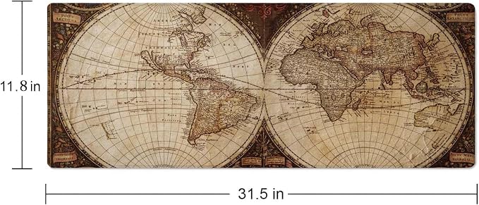 Large Gaming Mouse Pad with Stitched Edges, Desk Mat Extended Keyboard Pad, Non-Slip Rubber Base Desk Pad for Laptop, Office, Home, 31.5X11.8 inch Vintage World Map