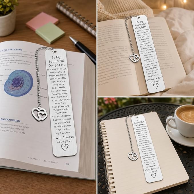 Inspirational Daughter Bookmark Graduation Gifts, to My Daughter 16th 18th 21st Birthday Gift for Daughters from Mom Dad, Book Accessory for Book Lovers, Girls Dorm Room Essentials Back to School