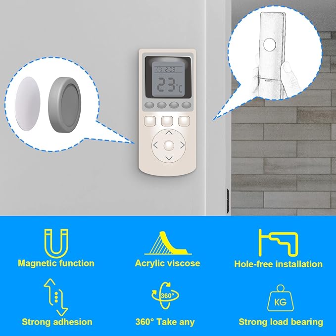 AIEX 6pcs Magnetic Remote Control Holder for Wall, Self-Adhesive Strong Magnetic Remote Control Holder Wall Mount TV Remote Organizer for Home Office Hotel (3 Gray, 3 White)