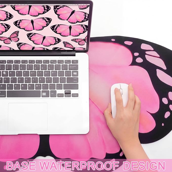 Tellegloww Large Pink Butterfly Gaming Mouse Pad Desk Mat Decorative Butterfly Keyboard Desk Mat with Non-Slip Base Table Accessories for Office Home Study 35.43 x 15.75 Inches