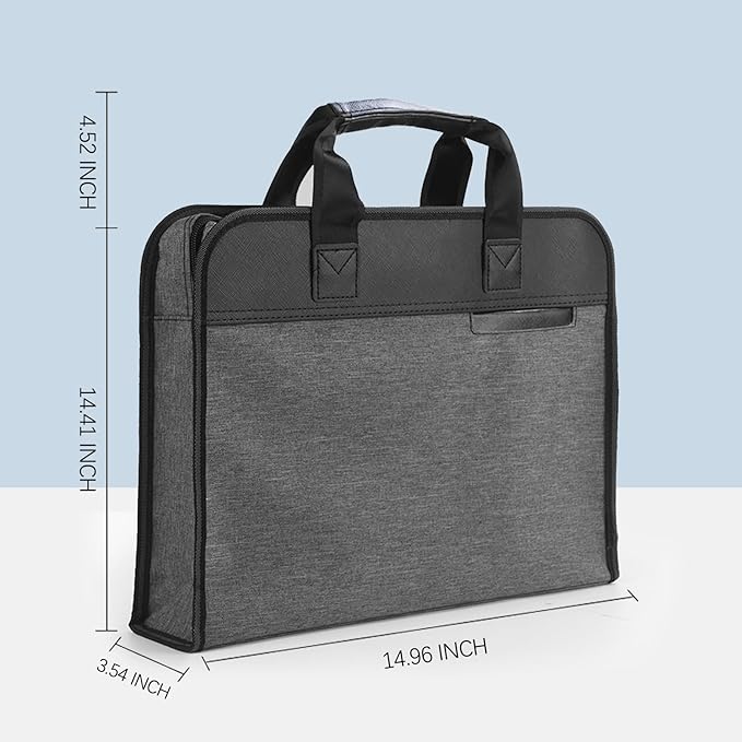 Portable Briefcase with Handle, Waterproof Oxford Laptop Bag, File Storage for School Office Business, 14.96*14.41*3.54in (Grey)