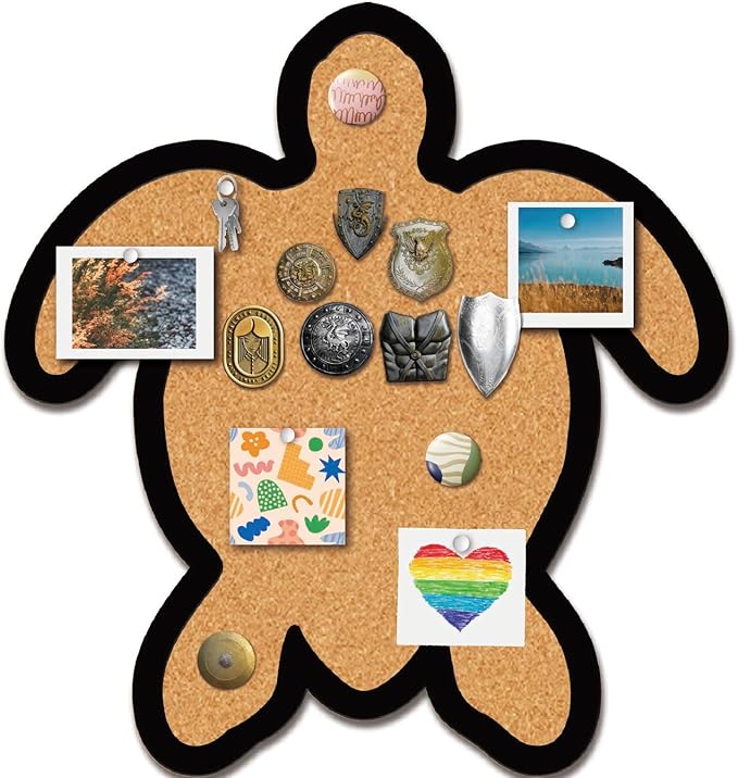 CRASPIRE Pin Cork Board Sea Turtle Framed Bulletin Display Badge Wooden Decorative Corkboard 9.84x10.6In Summer Wall Mounted Memory Memo Brooch Lapel Storage for Home Office School Classroom Wedding
