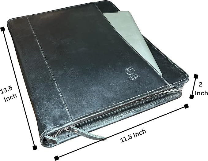 Leather Portfolio for Men - Full Grain Leather Padfolio Folder - Zipper Folio Documents Organizer - Professional Business Executive Gift for Men Women