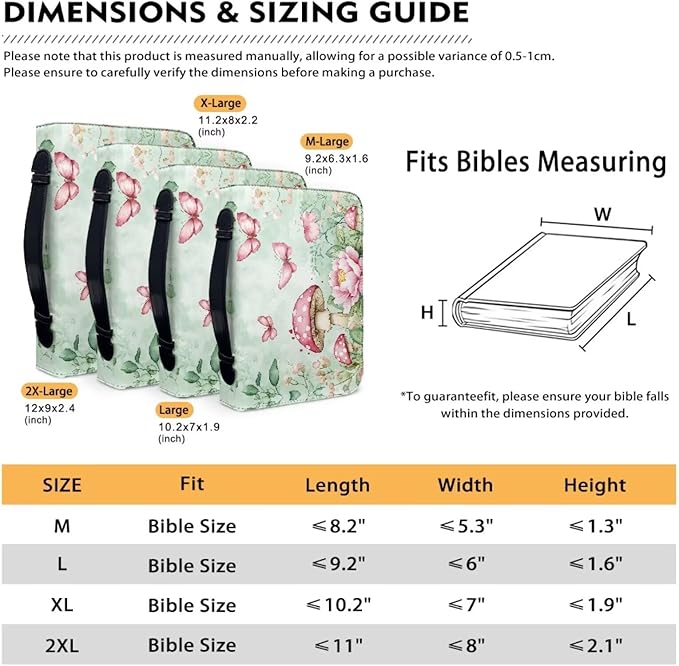 Mushrooms Bible Bags for Women Butterfly Print Bible Covers Bible Holder Bible Bags Canva Bible Study Supplies, A Christian Gift for Women-Size 2XL