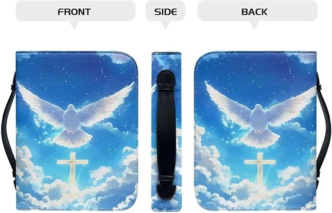 Bible Covers for Women with Handle Sky Dove Cross Print Lightweight Large Bible Tote Bag for Man Waterproof Multi-Functional Man Bible Carrying Case