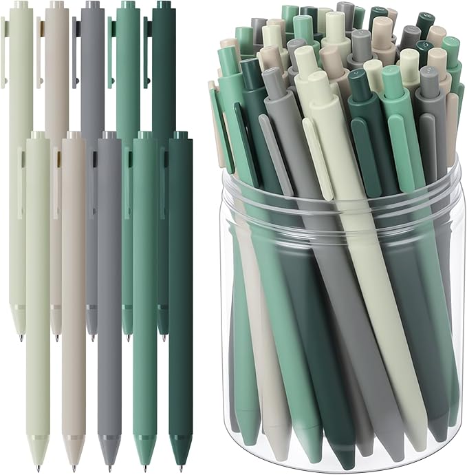 Crtiin 100 Pcs Gel Pens Bulk, 0.5mm Fine Point Black Ink Pens, Retractable Smooth Writing Quick Dry, Colored Aesthetic for School Office Journaling Teacher Appreciation Mother Day (Green Series)