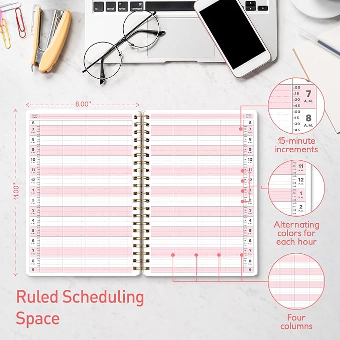S&O Appointment Book with 15 Minute Slots, Daily Hourly Daybook 6AM to 9PM, Salon Slot journal, meeting Calendar, Everyday Schedule Organizer, Four Column Day Planner with Hourly Schedule, 2026 +